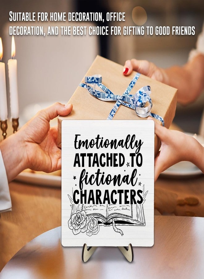 DMADNF Book Lover Wooden Sign Decorative, Emotionally Attached to Fictional Characters Plaque Sign Decor for Home Office Bedroom Librarian Gifts, 5.9 x 5.9inches - Image 5